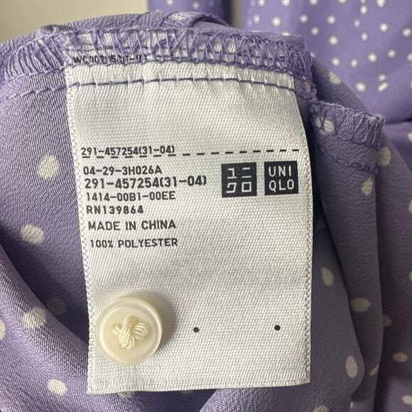 Uniqlo Purple White Dots Printed V-Neck Long Sleeve Mini Dress Small Fit  Flare - Picture 11 of 12